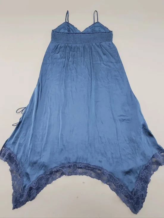 AE Handkerchief Hem Tie Side Midi Slip Dress American Eagle NWT Navy Blue Sz L - Picture 7 of 12